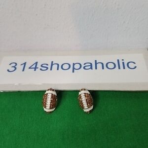 Pierced Football Shaped Earrings With Rhinestones